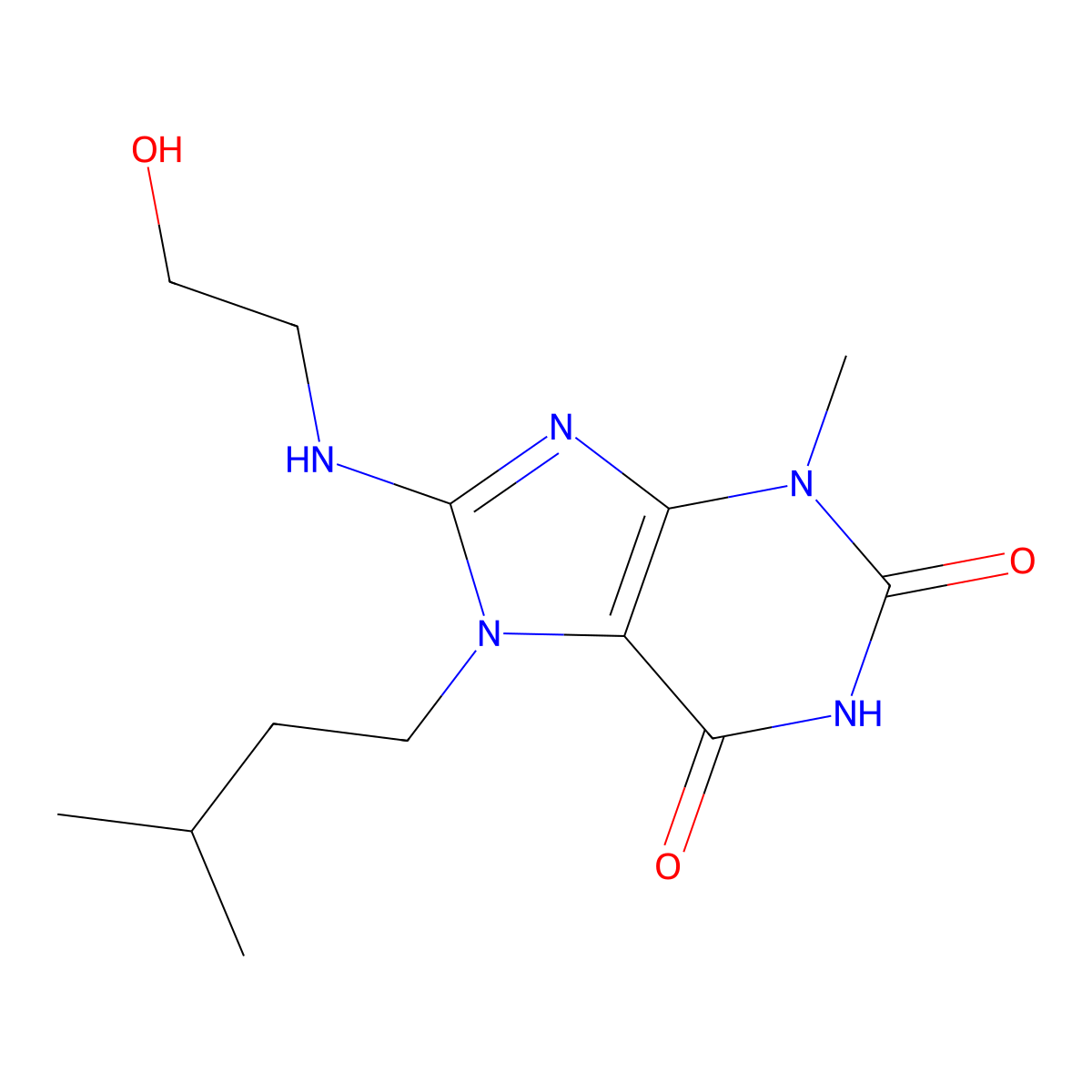 8-((2-hydroxyethyl)amino)-7-isopentyl-3-methyl-1H-purine-2,6(3H,7H)-dione molecular structure, CAS 376380-98-2