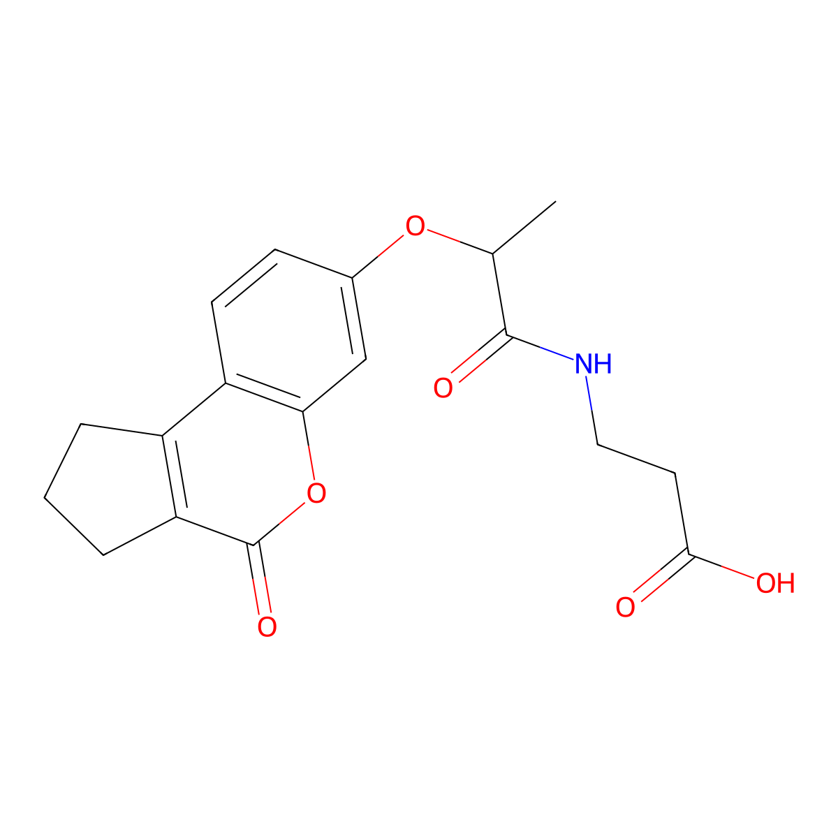 3-(2-((4-Oxo-1,2,3,4-tetrahydrocyclopenta[c]chromen-7-yl)oxy)propanamido)propanoic acid molecular structure, CAS 376381-27-0
