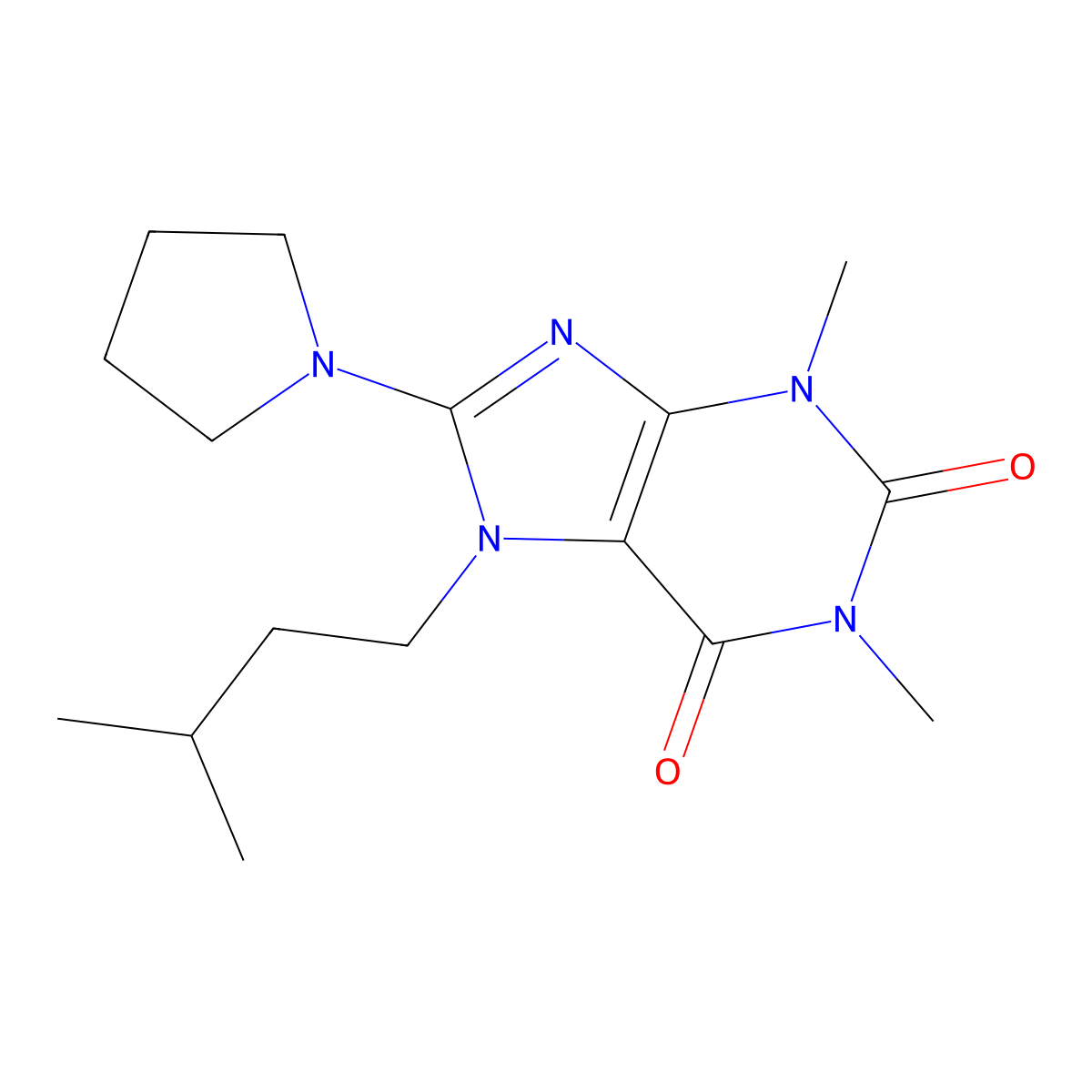 7-isopentyl-1,3-dimethyl-8-(pyrrolidin-1-yl)-1H-purine-2,6(3H,7H)-dione molecular structure, CAS 376381-98-5