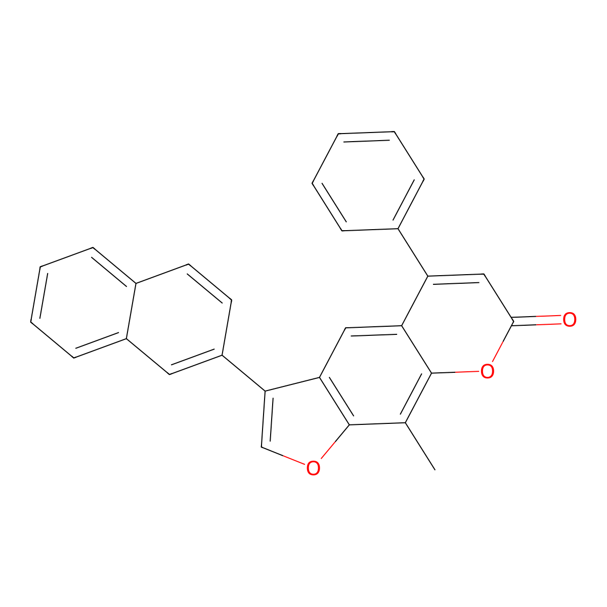 9-methyl-3-(naphthalen-2-yl)-5-phenyl-7H-furo[3,2-g]chromen-7-one molecular structure, CAS 376382-89-7