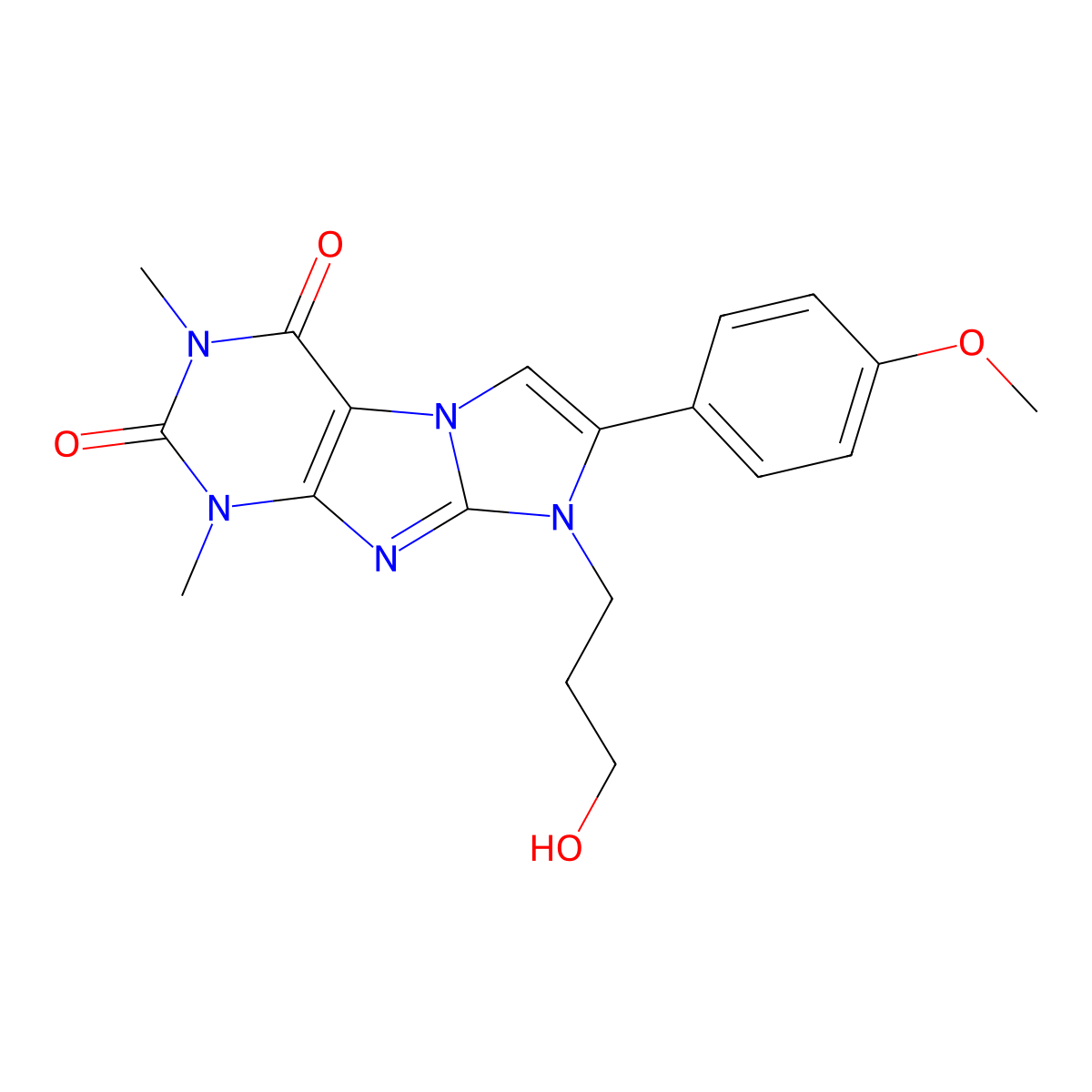 8-(3-hydroxypropyl)-7-(4-methoxyphenyl)-1,3-dimethyl-1H-imidazo[2,1-f]purine-2,4(3H,8H)-dione molecular structure, CAS 376383-02-7
