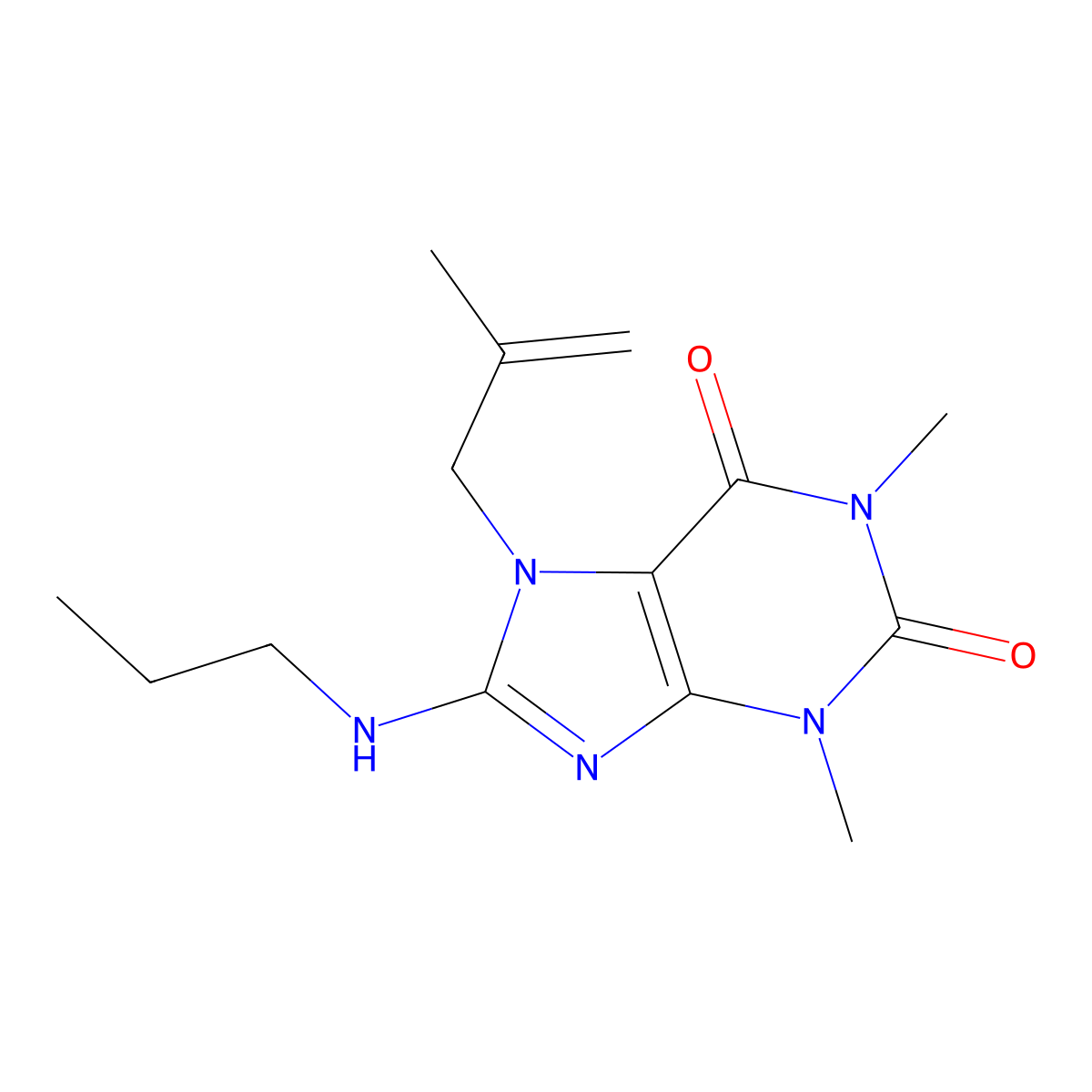 1,3-Dimethyl-7-(2-ME-2-propenyl)-8-(propylamino)-3,7-dihydro-1H-purine-2,6-dione molecular structure, CAS 376383-05-0