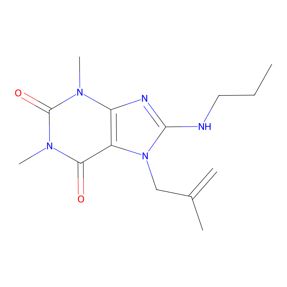 1,3-Dimethyl-7-(2-ME-2-propenyl)-8-(propylamino)-3,7-dihydro-1H-purine-2,6-dione molecular structure, CAS 376383-05-0