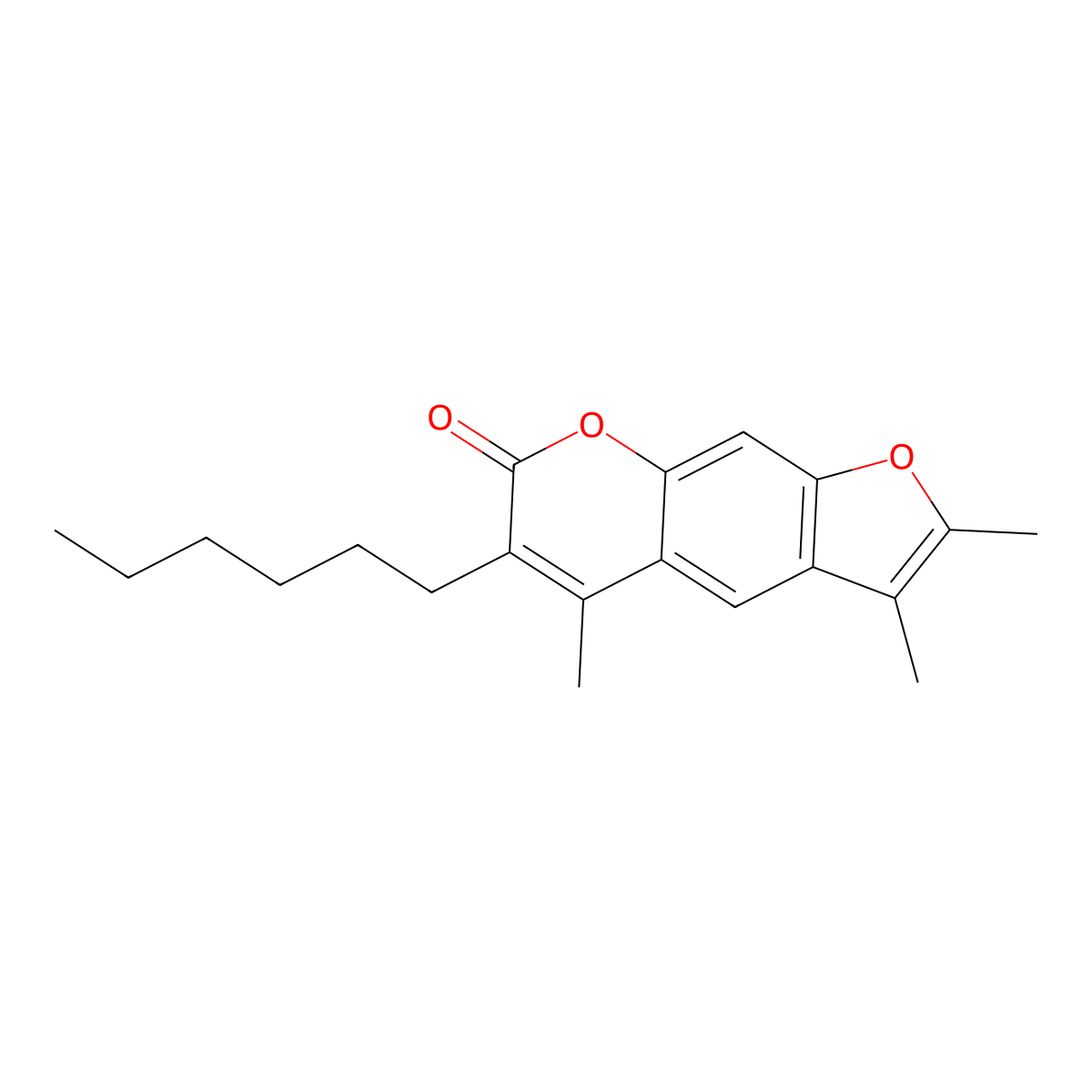 6-hexyl-2,3,5-trimethyl-7H-furo[3,2-g]chromen-7-one molecular structure, CAS 376383-22-1