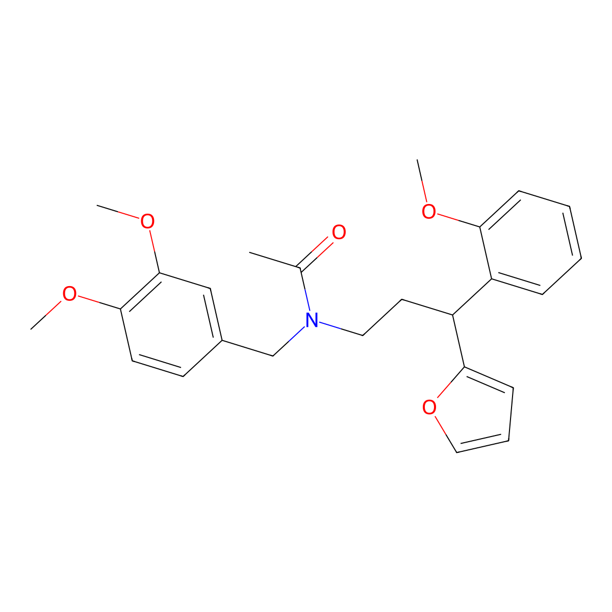 N-[(3,4-dimethoxyphenyl)methyl]-N-[3-(furan-2-yl)-3-(2-methoxyphenyl)propyl]acetamide molecular structure, CAS 376383-38-9