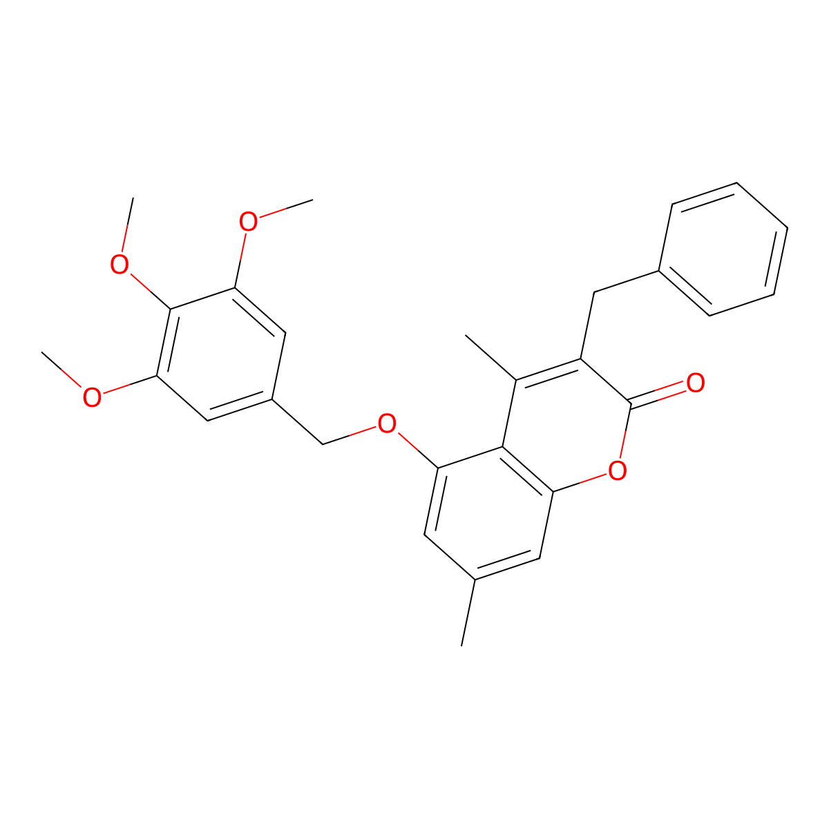 3-benzyl-4,7-dimethyl-5-[(3,4,5-trimethoxybenzyl)oxy]-2H-chromen-2-one molecular structure, CAS 376383-71-0