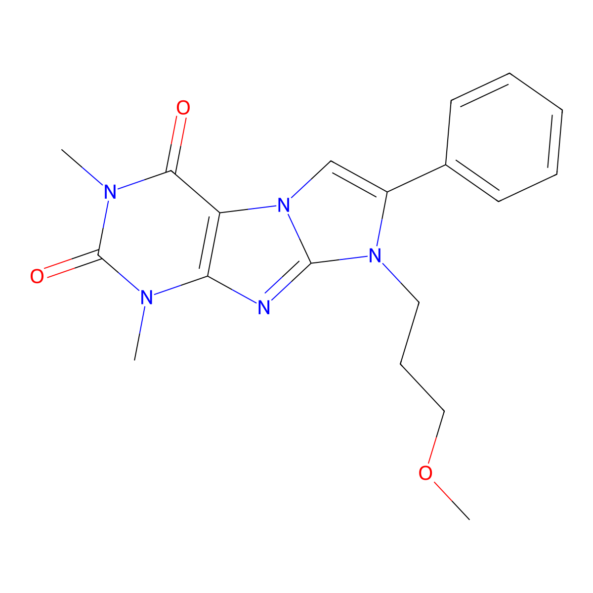 1H-Imidazo(2,1-f)purine-2,4(3H,8H)-dione, 8-(3-methoxypropyl)-1,3-dimethyl-7-phenyl- molecular structure, CAS 376383-74-3