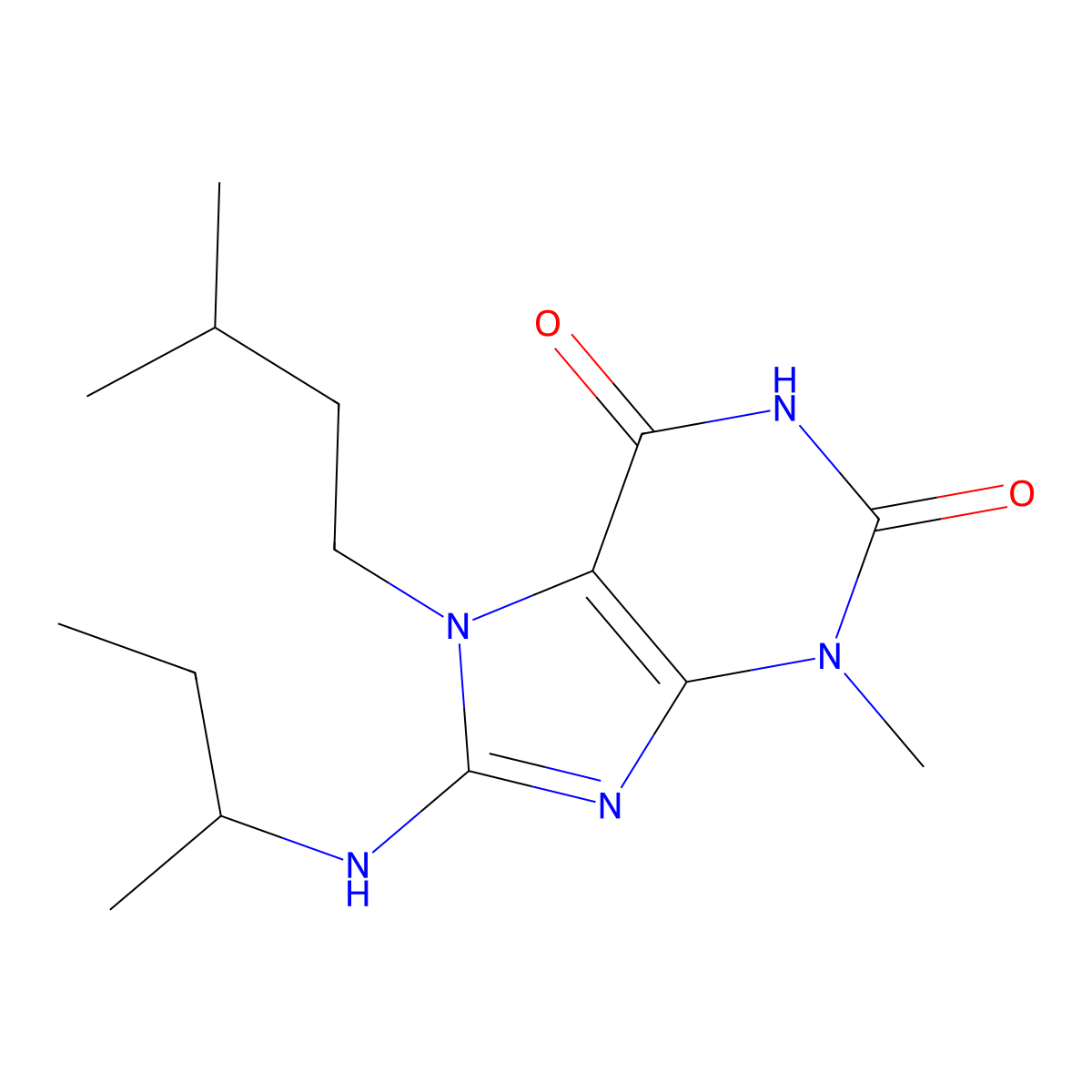 8-(sec-butylamino)-7-isopentyl-3-methyl-1H-purine-2,6(3H,7H)-dione molecular structure, CAS 376383-81-2