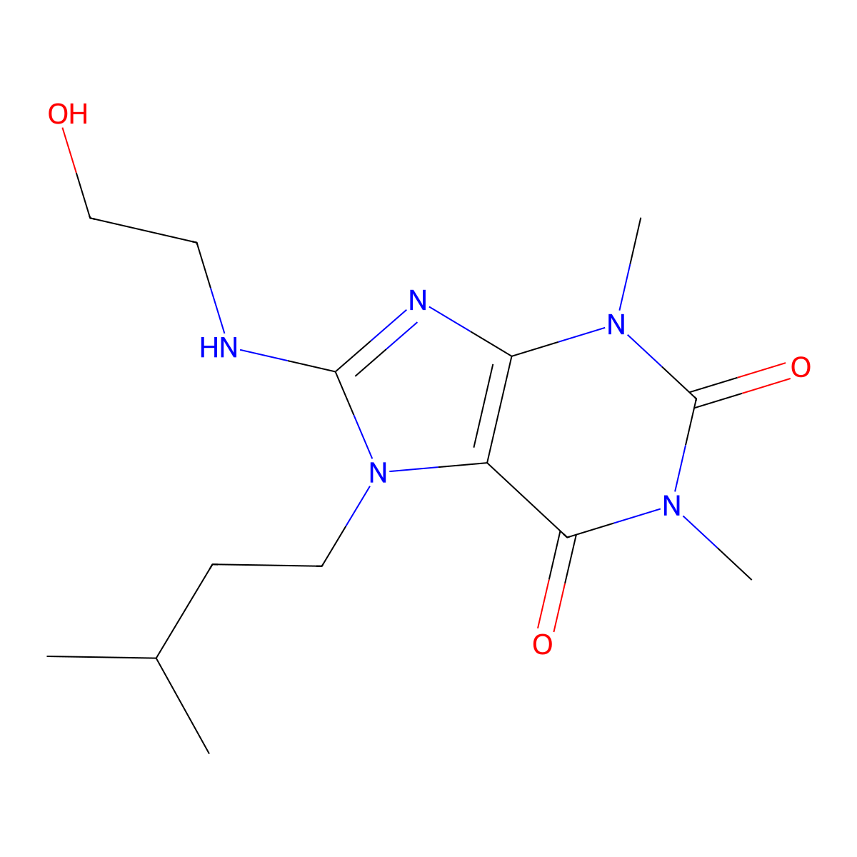 8-[(2-hydroxyethyl)amino]-1,3-dimethyl-7-(3-methylbutyl)-2,3,6,7-tetrahydro-1H-purine-2,6-dione molecular structure, CAS 376384-58-6