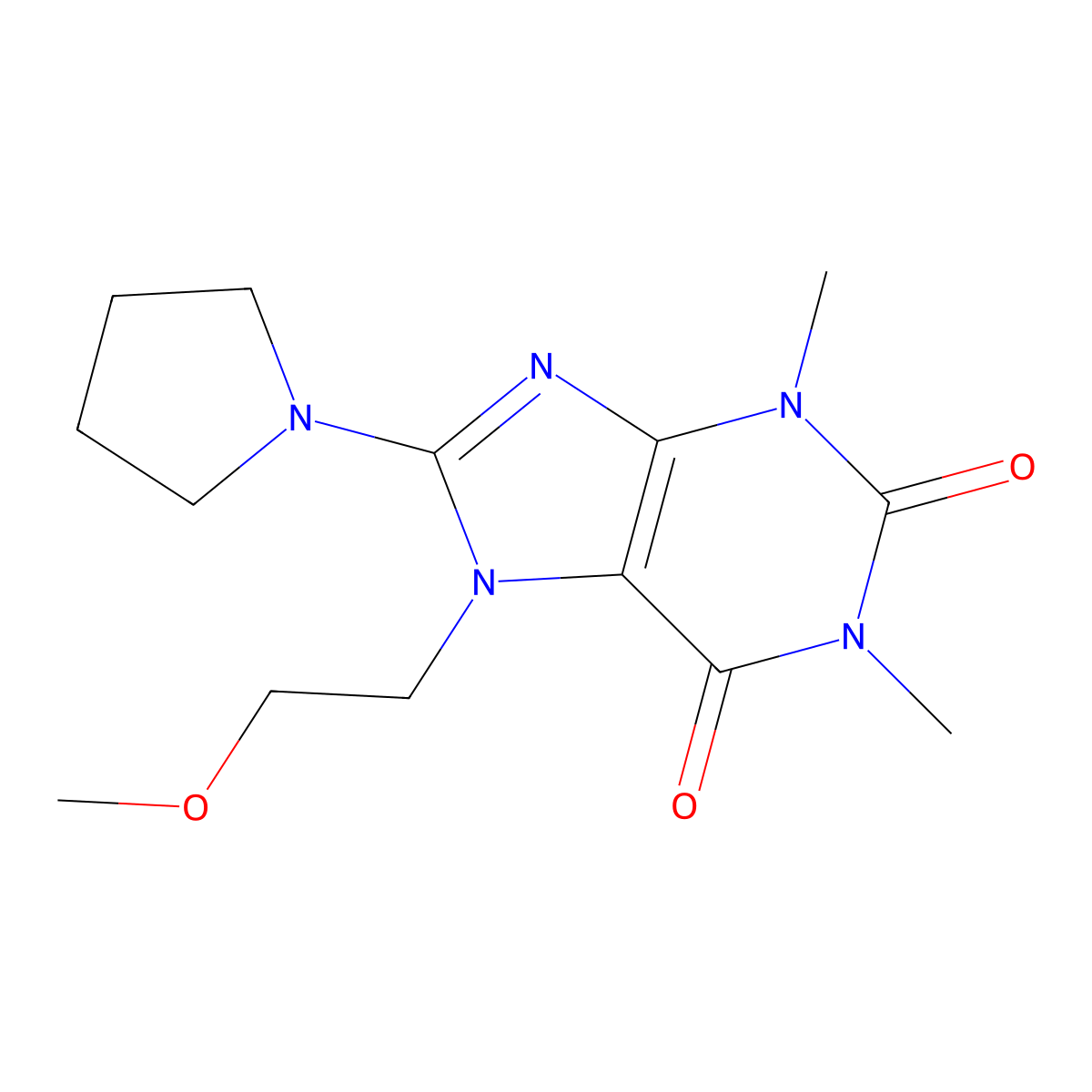 7-(2-methoxyethyl)-1,3-dimethyl-8-(pyrrolidin-1-yl)-1H-purine-2,6(3H,7H)-dione molecular structure, CAS 376385-02-3