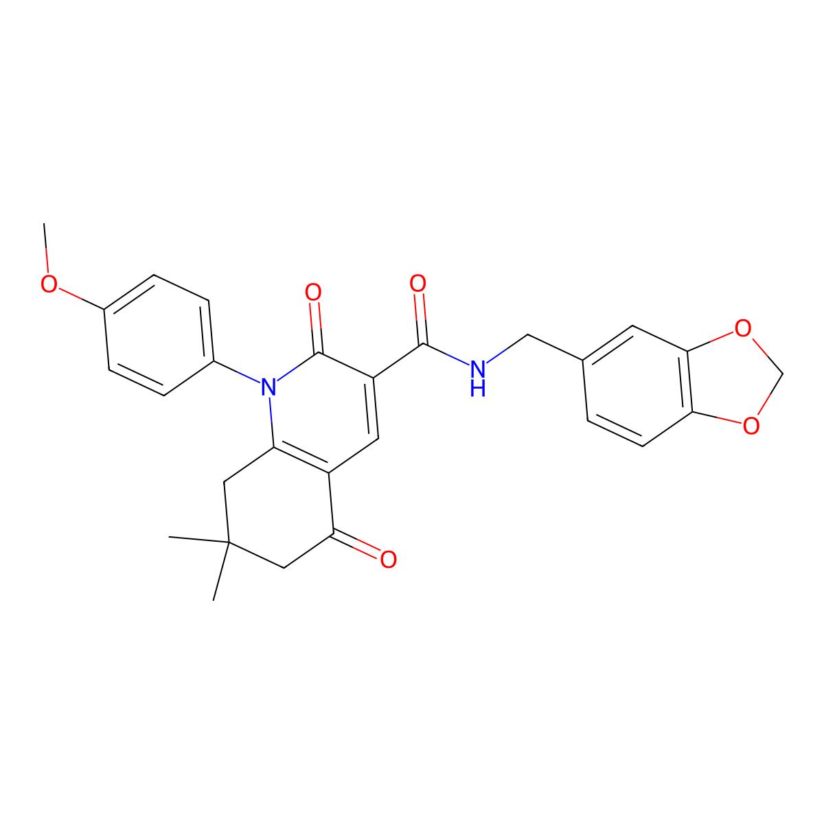 N-(1,3-benzodioxol-5-ylmethyl)-1-(4-methoxyphenyl)-7,7-dimethyl-2,5-dioxo-6,8-dihydroquinoline-3-carboxamide molecular structure, CAS 376385-03-4
