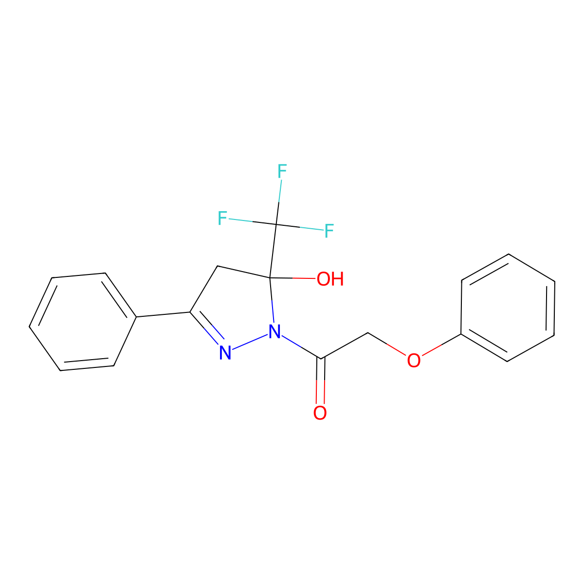 1-[5-hydroxy-3-phenyl-5-(trifluoromethyl)-4H-pyrazol-1-yl]-2-phenoxyethanone molecular structure, CAS 376385-41-0