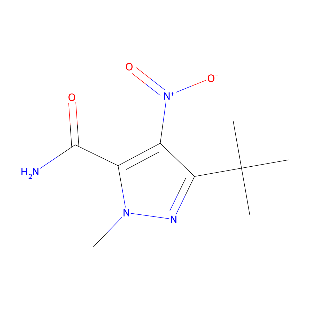 5-Tert-butyl-2-methyl-4-nitropyrazole-3-carboxamide molecular structure, CAS 376385-67-0