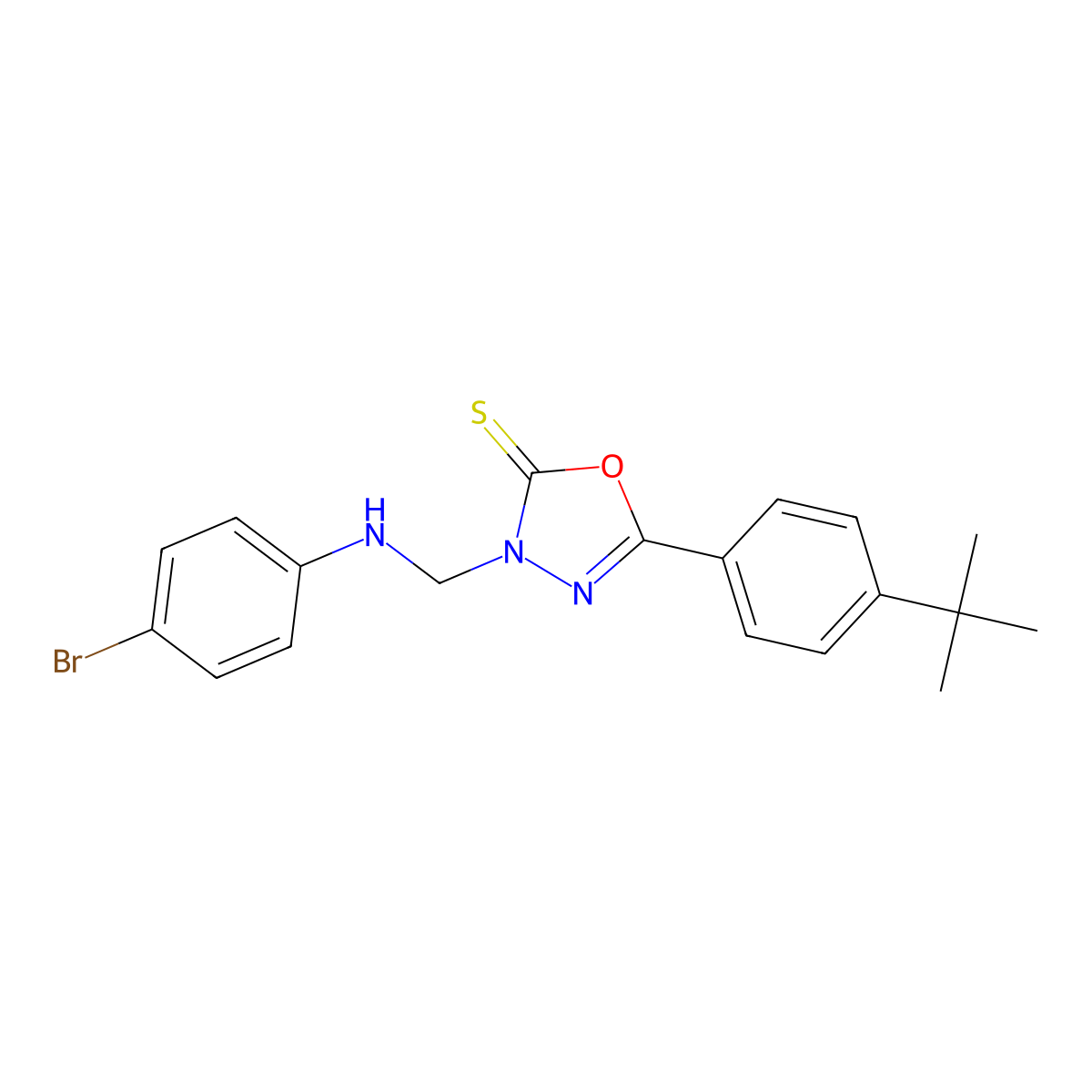 3-[(4-Bromoanilino)methyl]-5-(4-tert-butylphenyl)-1,3,4-oxadiazole-2-thione molecular structure, CAS 376385-69-2