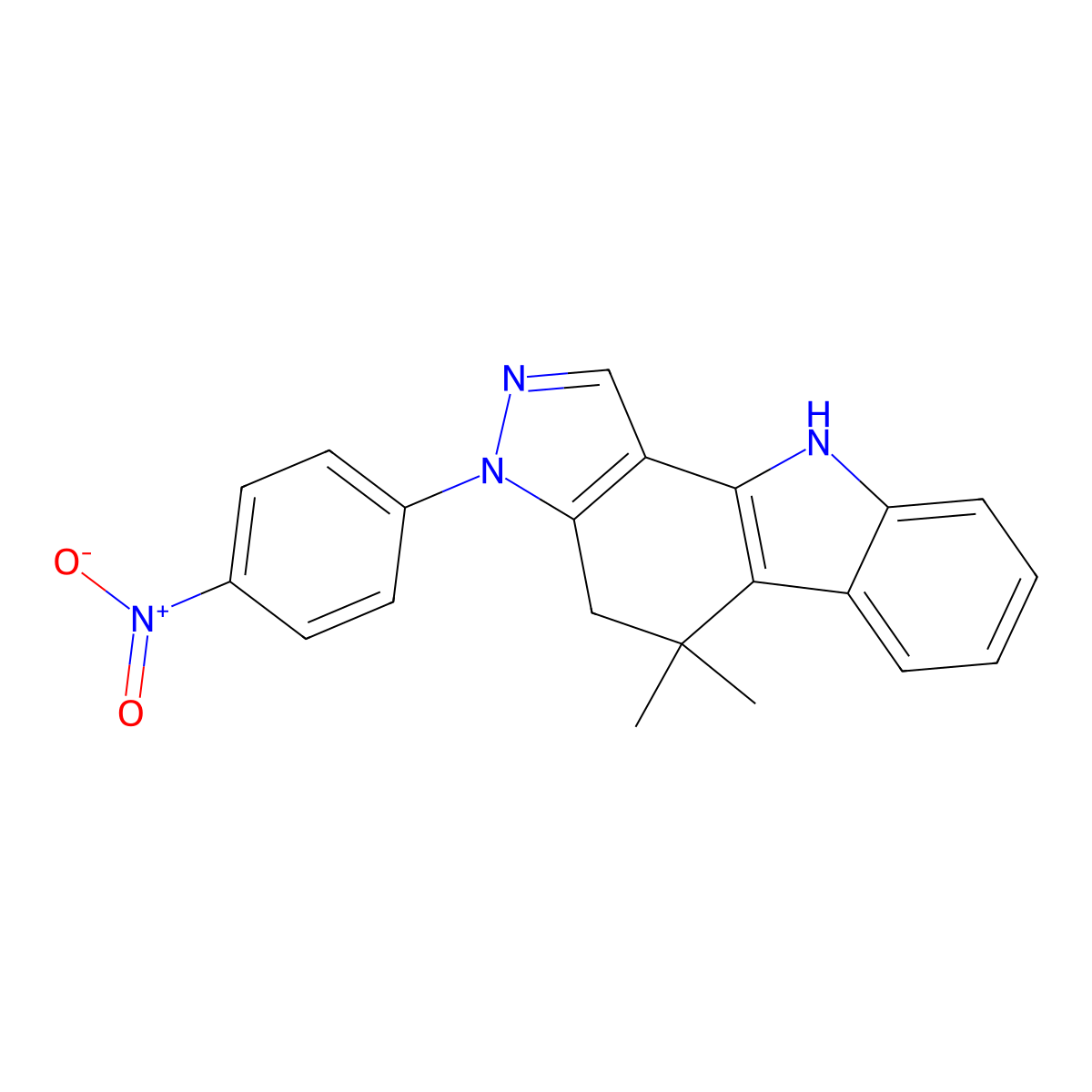 5,5-Dimethyl-3-(4-nitrophenyl)-3,4,5,10-tetrahydropyrazolo[4,3-a]carbazole molecular structure, CAS 376385-71-6