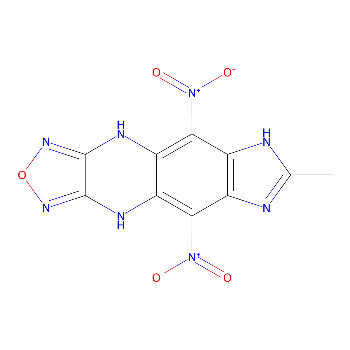 7-methyl-5,9-dinitro-6,10-dihydro-4H-imidazo[4,5-g][1,2,5]oxadiazolo[3,4-b]quinoxaline molecular structure, CAS 376385-99-8