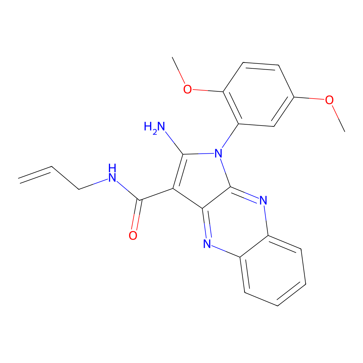 2-amino-1-(2,5-dimethoxyphenyl)-N-(prop-2-en-1-yl)-1H-pyrrolo[2,3-b]quinoxaline-3-carboxamide molecular structure, CAS 376386-05-9