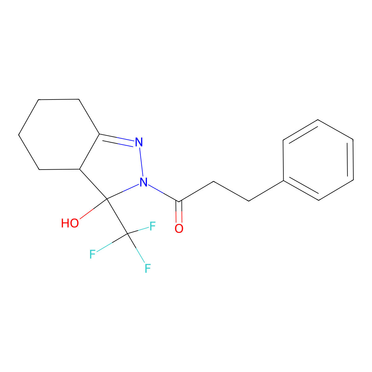 1-[3-hydroxy-3-(trifluoromethyl)-3,3a,4,5,6,7-hexahydro-2H-indazol-2-yl]-3-phenylpropan-1-one molecular structure, CAS 376386-29-7