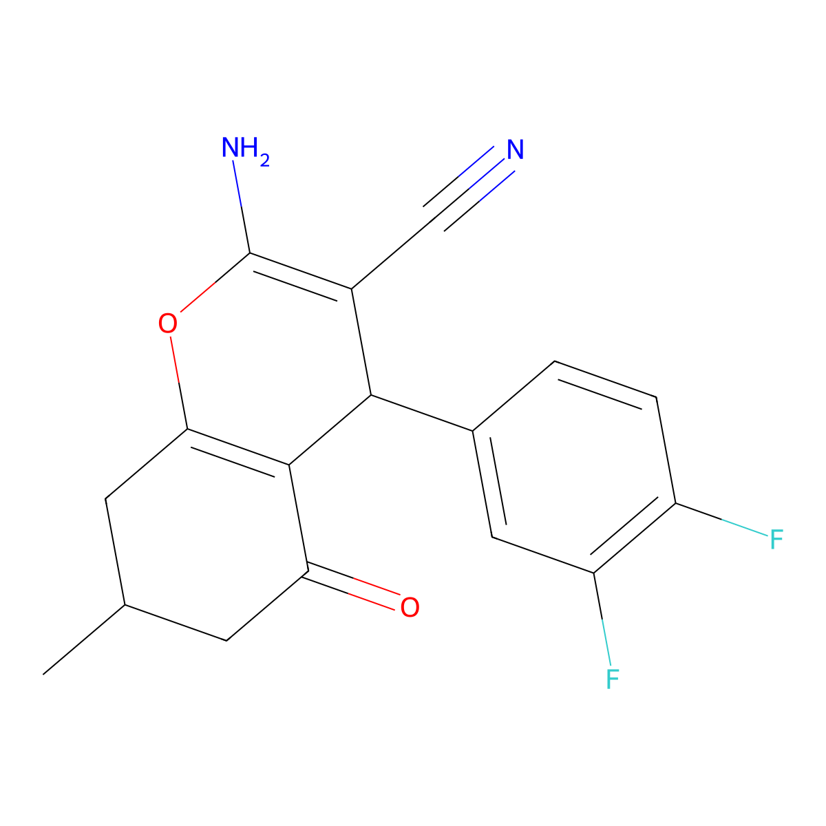 2-Amino-4-(3,4-difluorophenyl)-7-methyl-5-oxo-4,6,7,8-tetrahydrochromene-3-carbonitrile molecular structure, CAS 376386-45-7