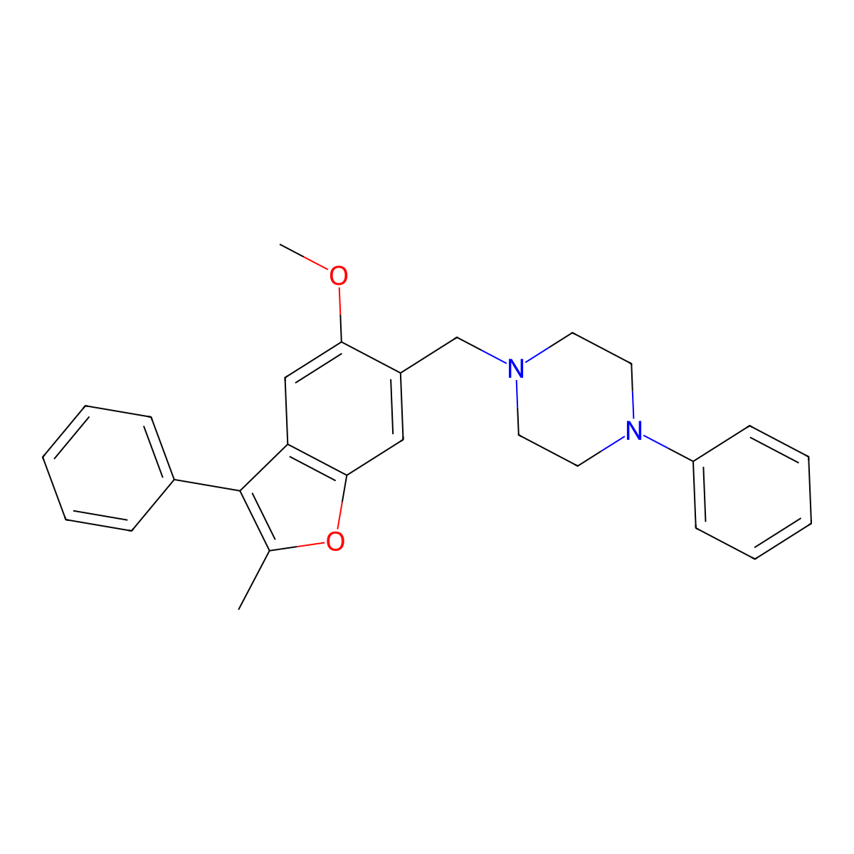 1-[(5-Methoxy-2-methyl-3-phenyl-1-benzofuran-6-yl)methyl]-4-phenylpiperazine molecular structure, CAS 376386-46-8
