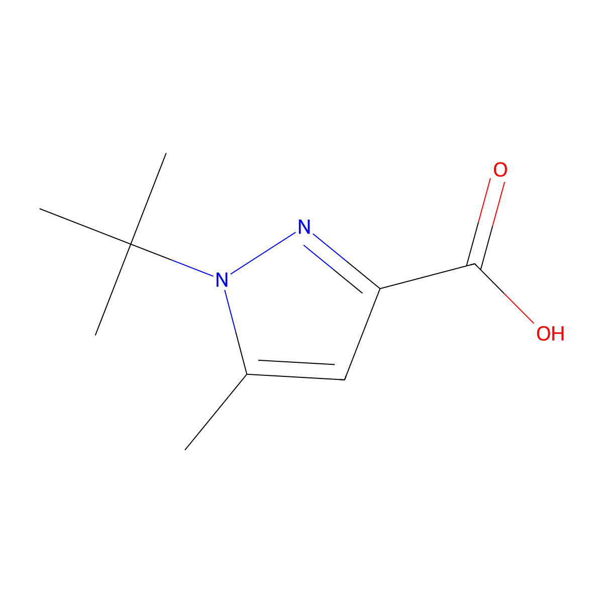 1-tert-butyl-5-methyl-1H-pyrazole-3-carboxylic acid molecular structure, CAS 376387-68-7