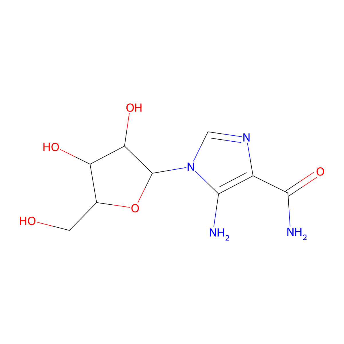 5-Amino-1-[3,4-dihydroxy-5-(hydroxymethyl)oxolan-2-yl]imidazole-4-carboxamide molecular structure, CAS 37642-57-2