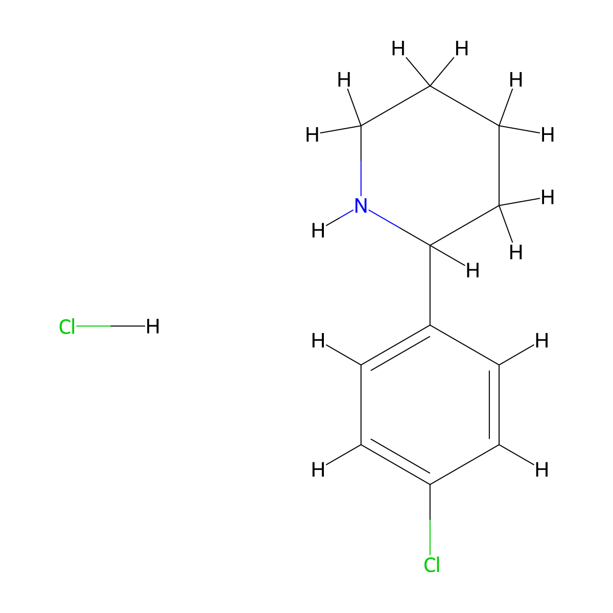 2-(4-Chlorophenyl)piperidine hydrochloride molecular structure, CAS 37656-37-4