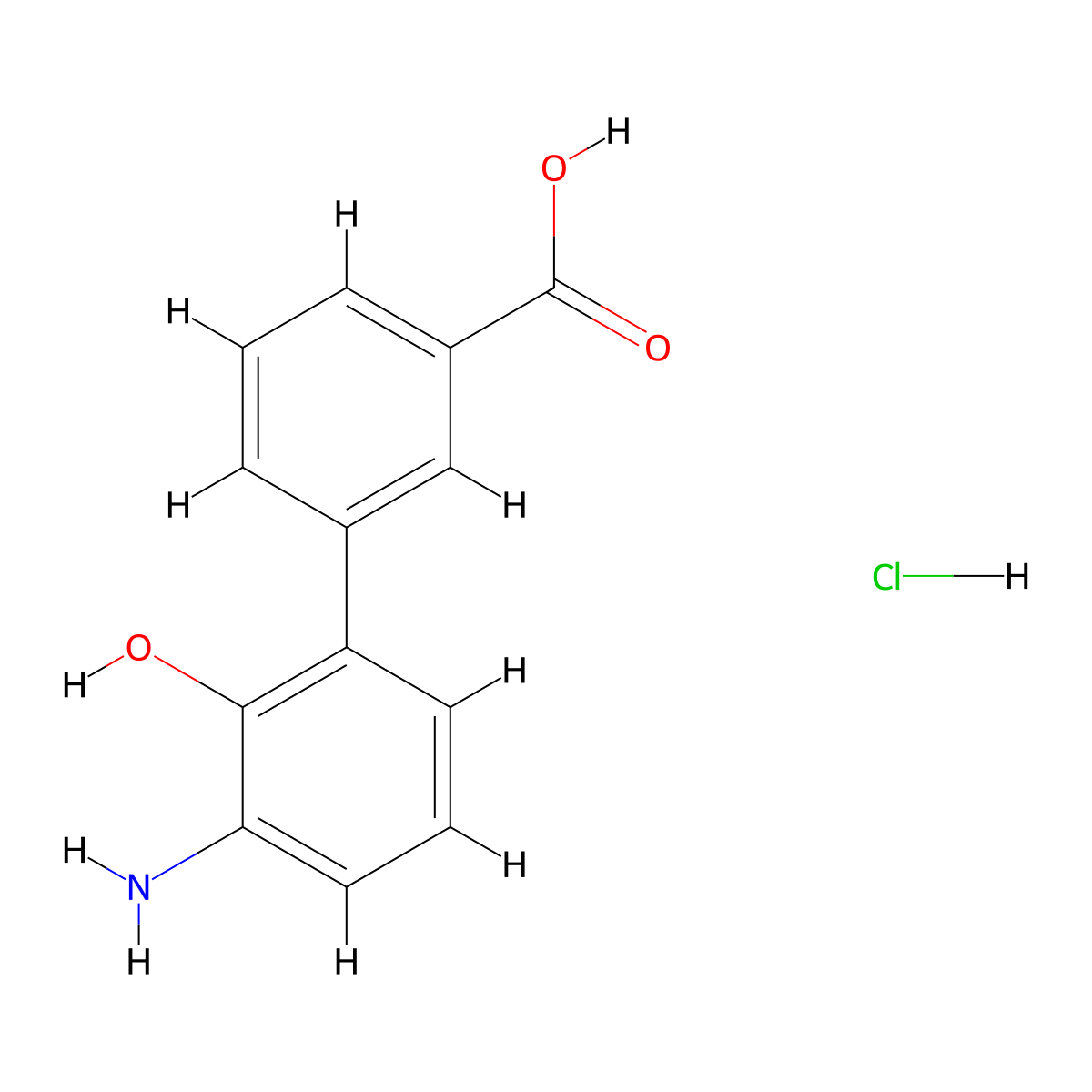 (1,1'-Biphenyl)-3-carboxylic acid, 3'-amino-2'-hydroxy-, hydrochloride (1:1) molecular structure, CAS 376591-97-8
