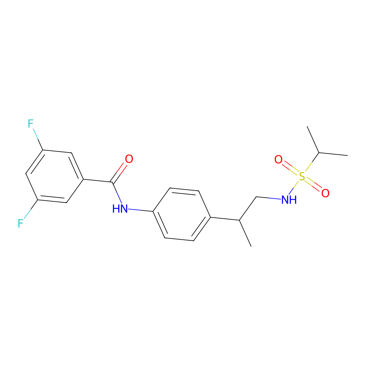 (R)-3,5-difluoro-N-(4-(1-(1-methylethylsulfonamido)propan-2-yl)phenyl)benzamide molecular structure, CAS 376594-67-1