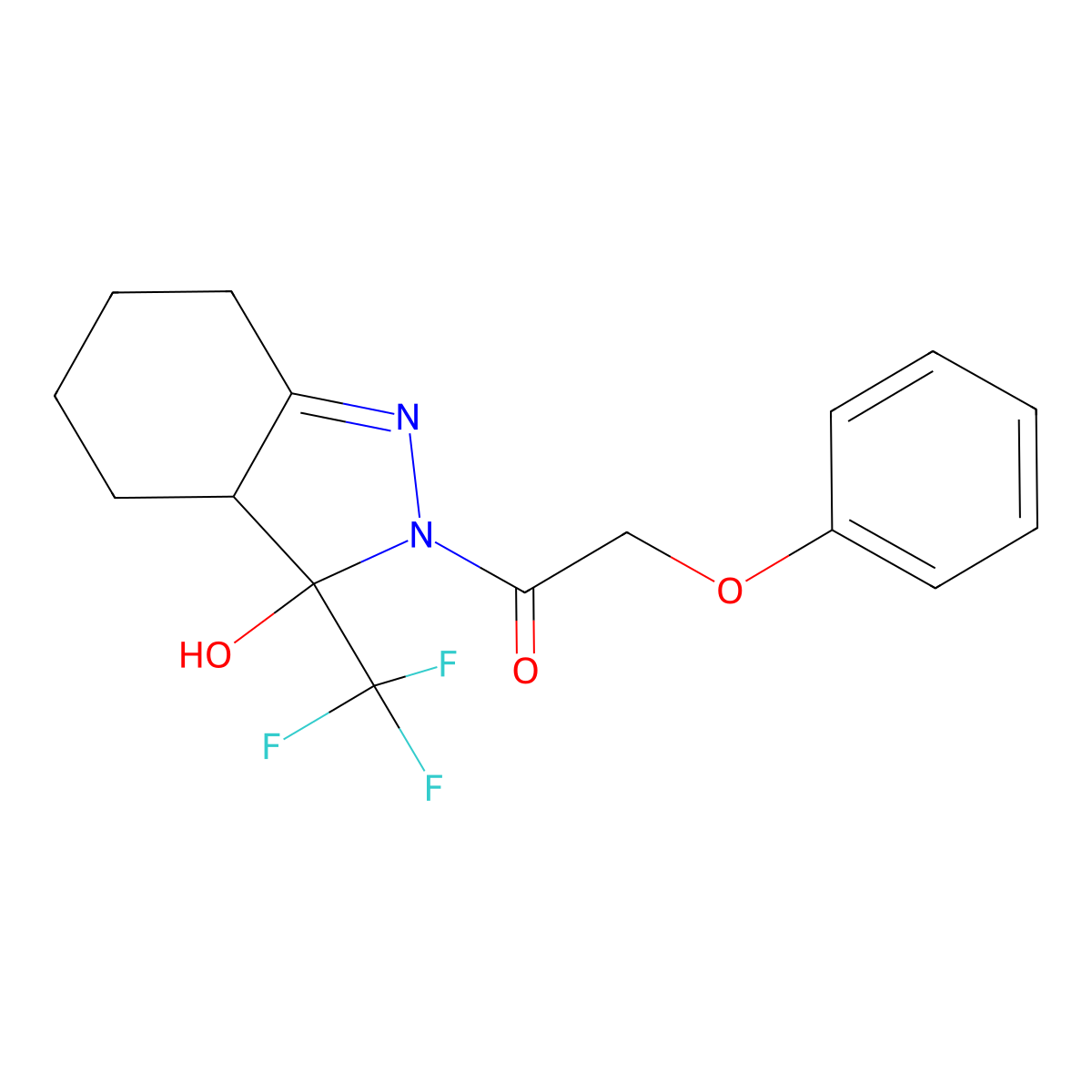 1-[3-hydroxy-3-(trifluoromethyl)-4,5,6,7-tetrahydro-3aH-indazol-2-yl]-2-phenoxyethanone molecular structure, CAS 376602-25-4