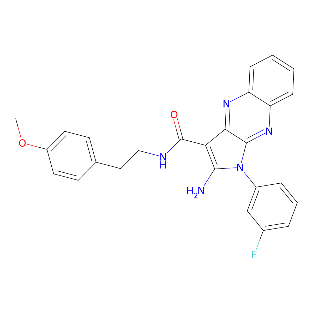 2-amino-1-(3-fluorophenyl)-N-[2-(4-methoxyphenyl)ethyl]-1H-pyrrolo[2,3-b]quinoxaline-3-carboxamide molecular structure, CAS 376602-42-5