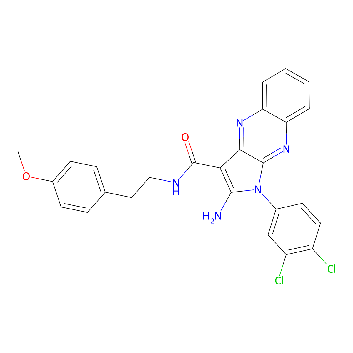 2-amino-1-(3,4-dichlorophenyl)-N-[2-(4-methoxyphenyl)ethyl]-1H-pyrrolo[2,3-b]quinoxaline-3-carboxamide molecular structure, CAS 376602-92-5