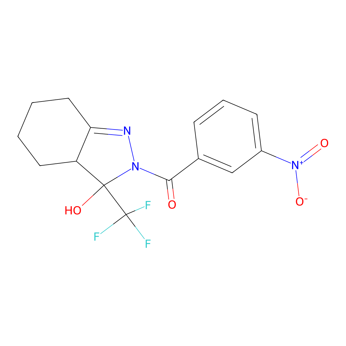 [3-hydroxy-3-(trifluoromethyl)-4,5,6,7-tetrahydro-3aH-indazol-2-yl]-(3-nitrophenyl)methanone molecular structure, CAS 376602-95-8