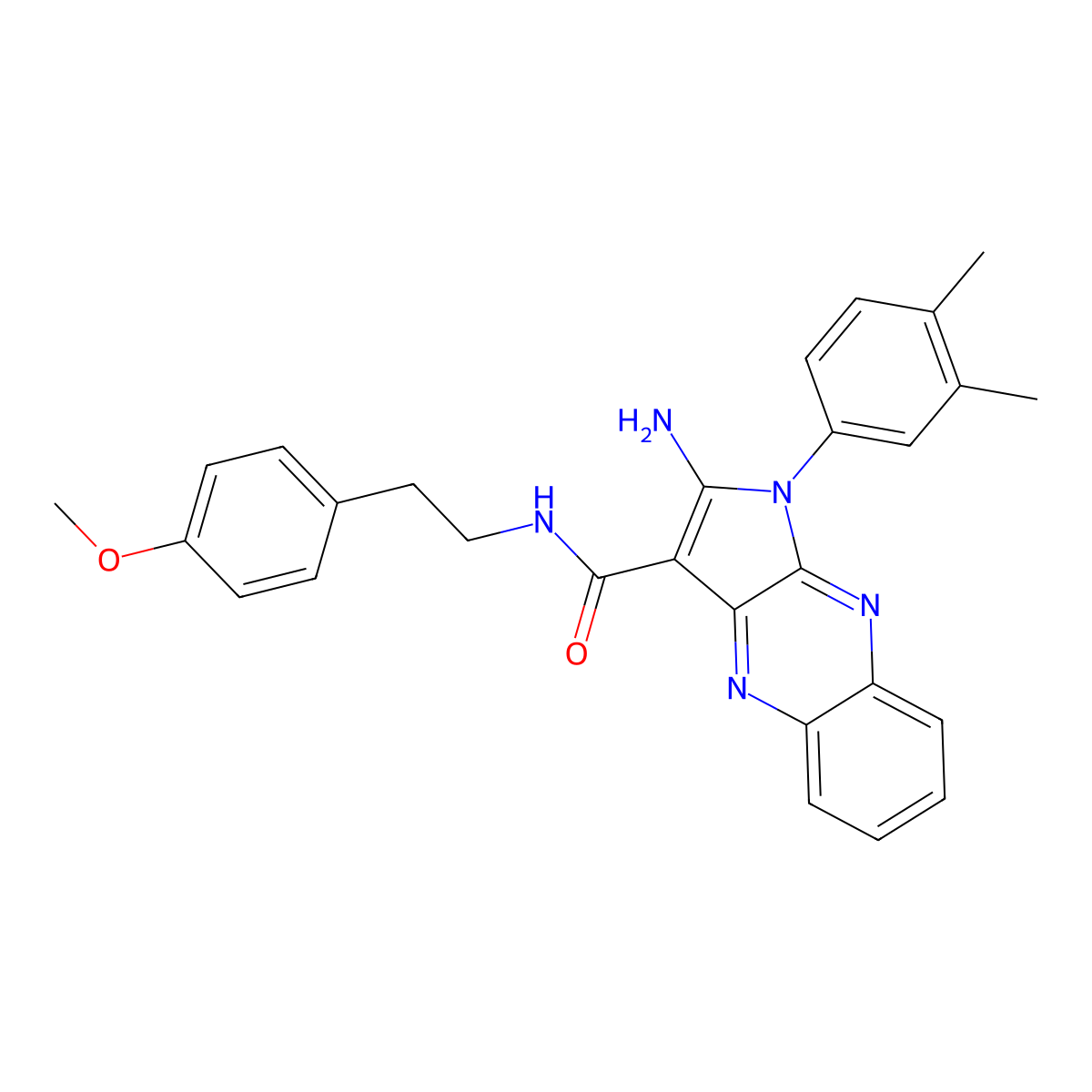 2-amino-1-(3,4-dimethylphenyl)-N-[2-(4-methoxyphenyl)ethyl]-1H-pyrrolo[2,3-b]quinoxaline-3-carboxamide molecular structure, CAS 376602-97-0
