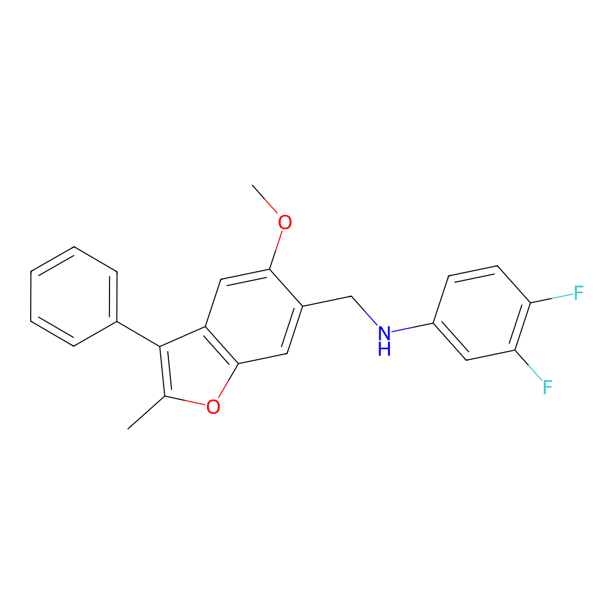 3,4-difluoro-N-[(5-methoxy-2-methyl-3-phenyl-1-benzofuran-6-yl)methyl]aniline molecular structure, CAS 376603-66-6