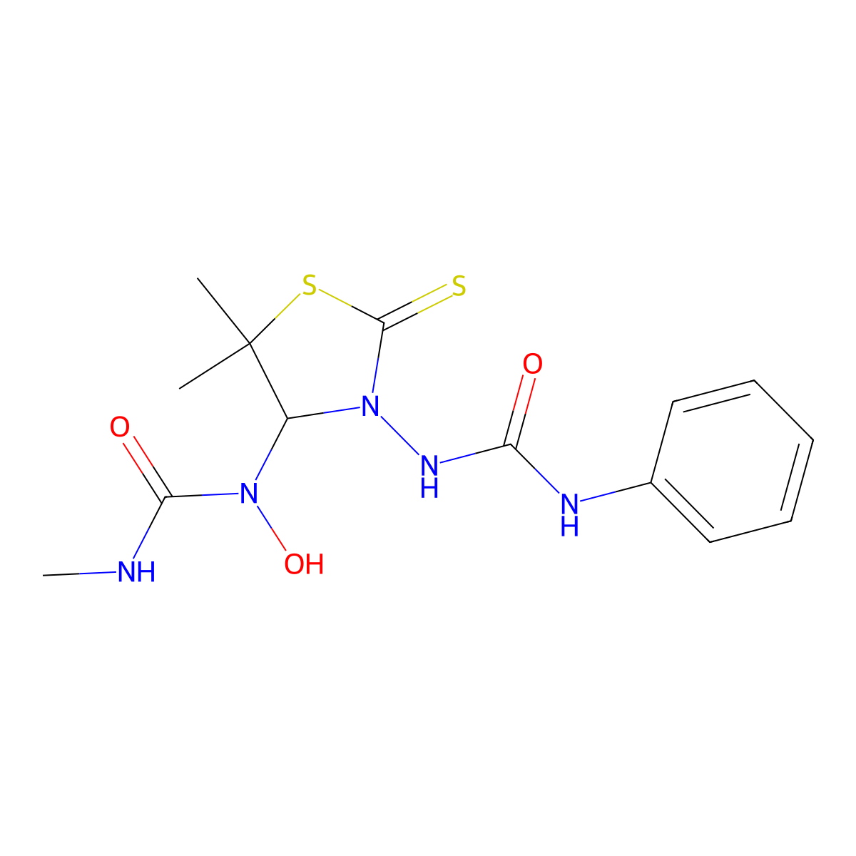 N-{3-[(anilinocarbonyl)amino]-5,5-dimethyl-2-thioxo-1,3-thiazolidin-4-yl}-N-hydroxy-N'-methylurea molecular structure, CAS 376603-70-2
