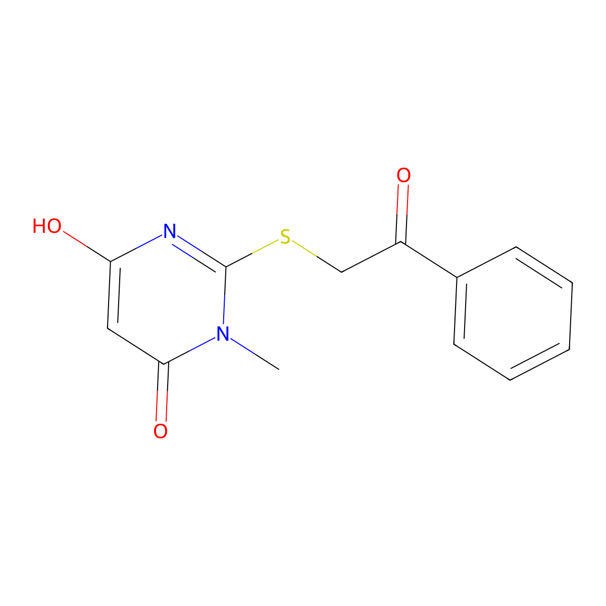 6-hydroxy-3-methyl-2-[(2-oxo-2-phenylethyl)sulfanyl]pyrimidin-4(3H)-one molecular structure, CAS 376603-75-7