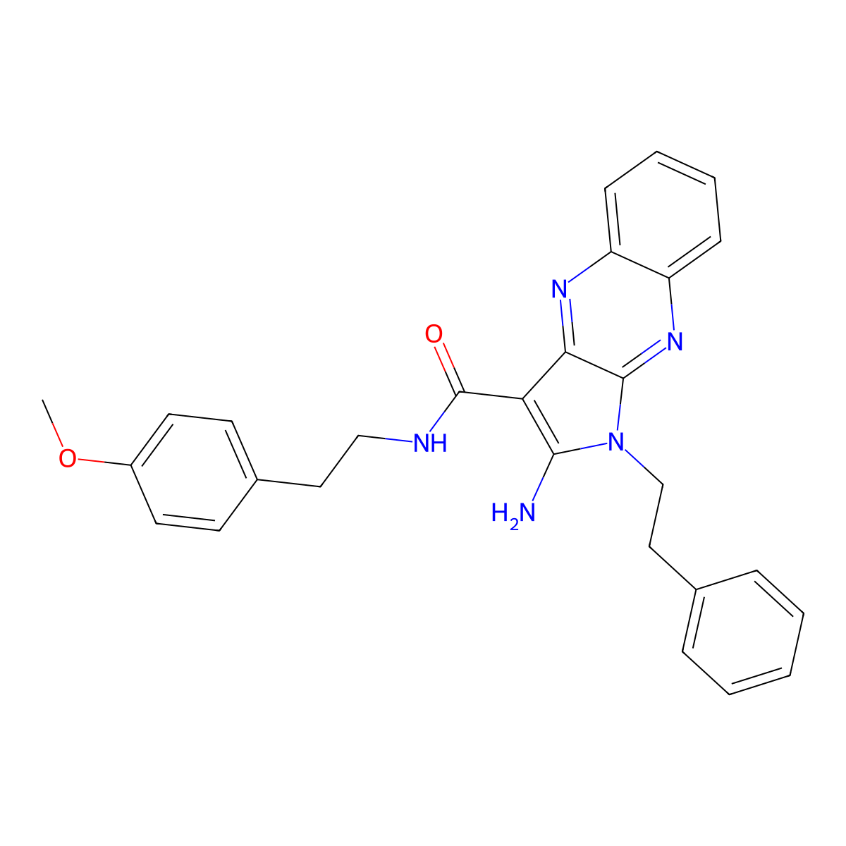 2-amino-N-[2-(4-methoxyphenyl)ethyl]-1-(2-phenylethyl)-1H-pyrrolo[2,3-b]quinoxaline-3-carboxamide molecular structure, CAS 376604-52-3