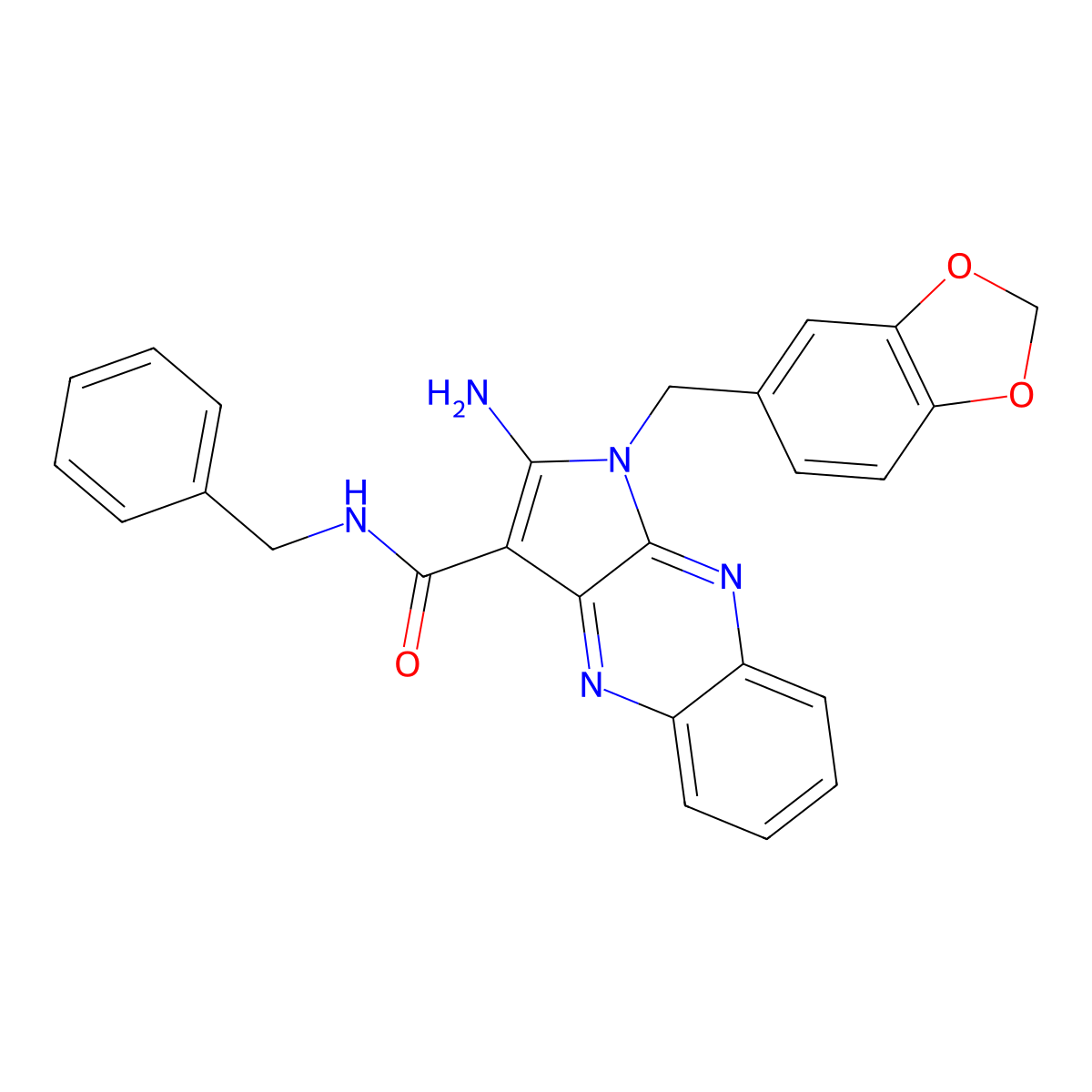 2-amino-1-(1,3-benzodioxol-5-ylmethyl)-N-benzyl-1H-pyrrolo[2,3-b]quinoxaline-3-carboxamide molecular structure, CAS 376604-98-7