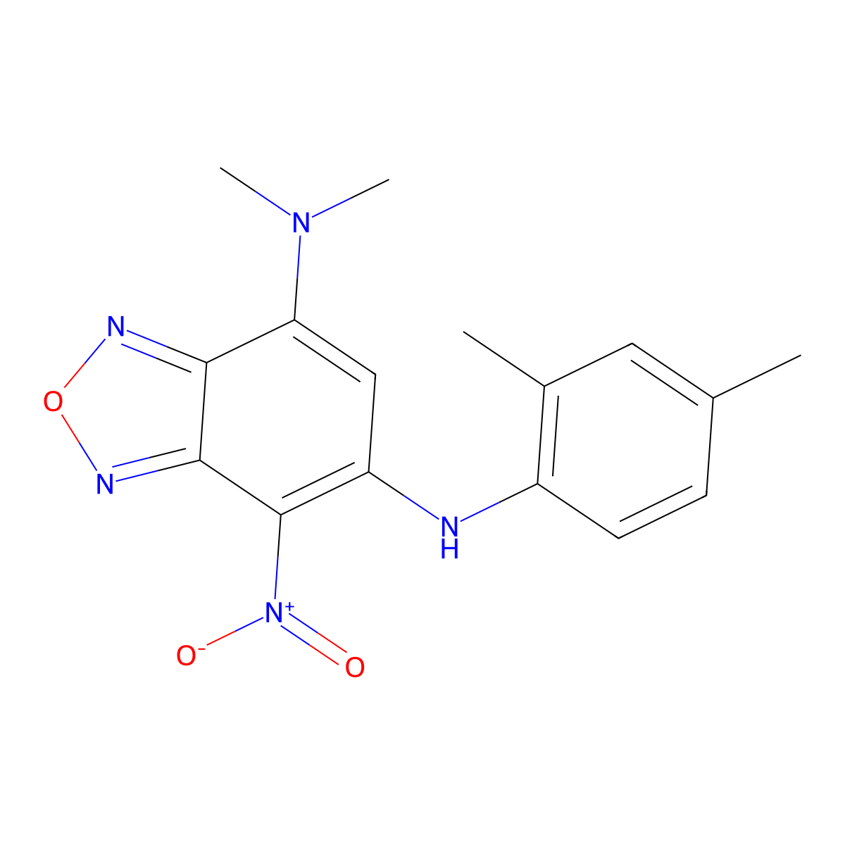 5-N-(2,4-dimethylphenyl)-7-N,7-N-dimethyl-4-nitro-2,1,3-benzoxadiazole-5,7-diamine molecular structure, CAS 376605-00-4