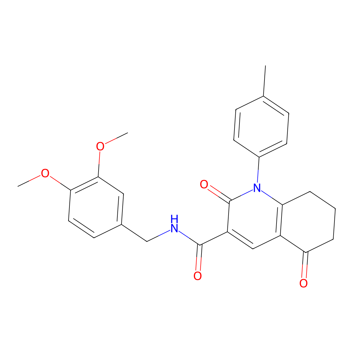 N-[(3,4-dimethoxyphenyl)methyl]-1-(4-methylphenyl)-2,5-dioxo-7,8-dihydro-6H-quinoline-3-carboxamide molecular structure, CAS 376605-05-9