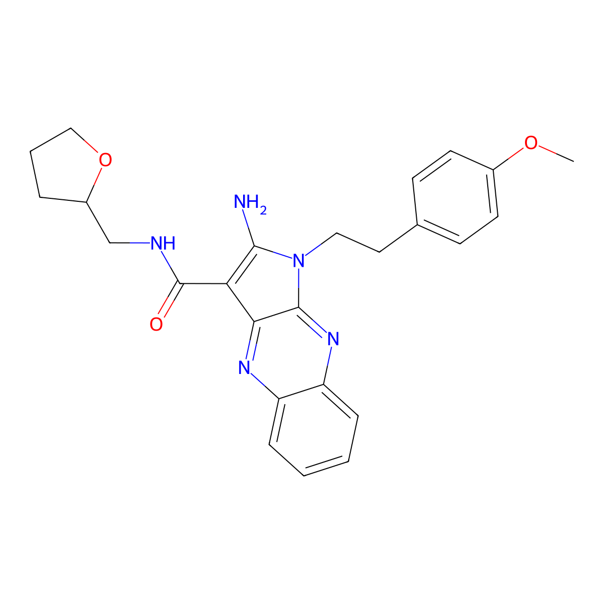 2-amino-1-(4-methoxyphenethyl)-N-((tetrahydrofuran-2-yl)methyl)-1H-pyrrolo[2,3-b]quinoxaline-3-carboxamide molecular structure, CAS 376605-08-2