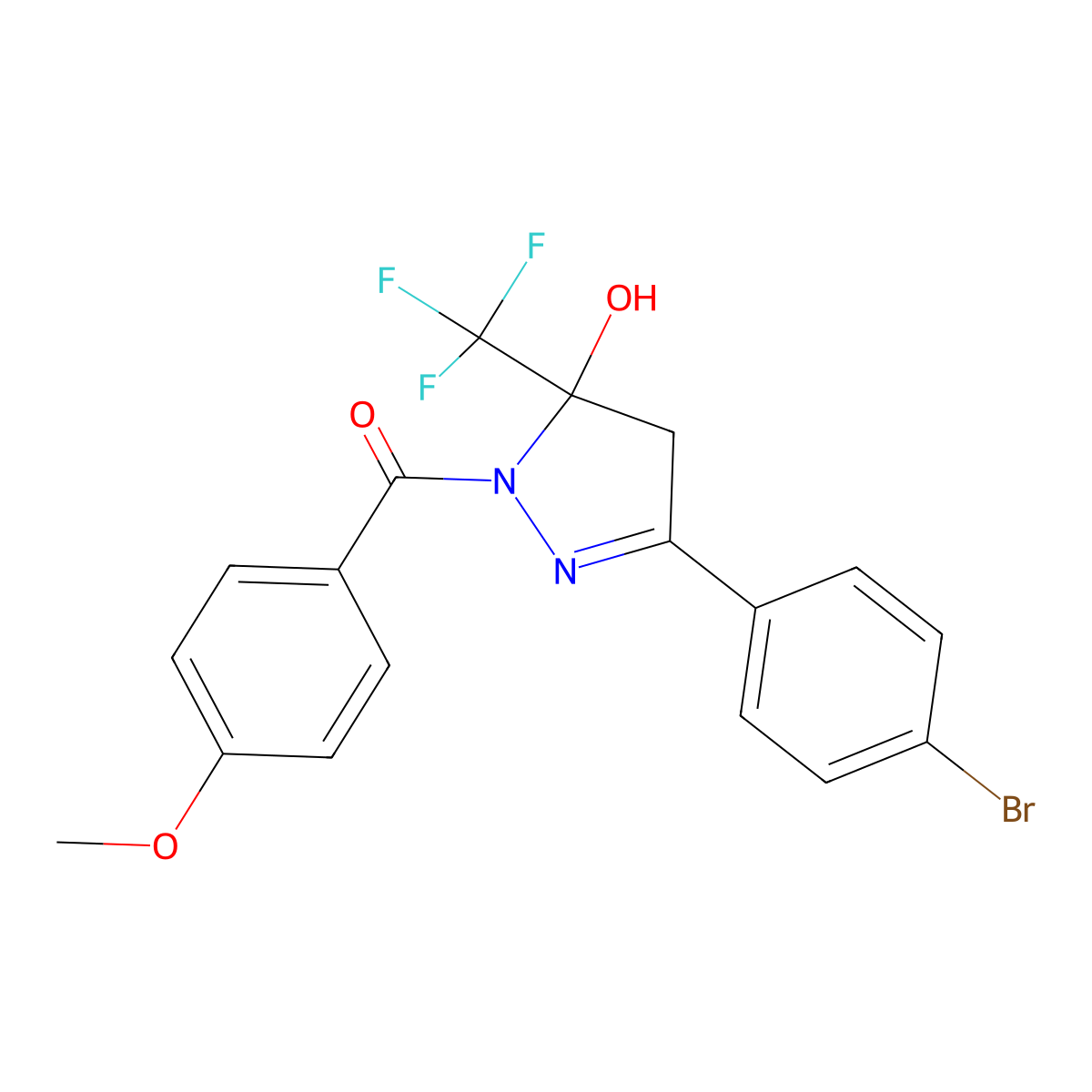 [3-(4-bromophenyl)-5-hydroxy-5-(trifluoromethyl)-4,5-dihydro-1H-pyrazol-1-yl](4-methoxyphenyl)methanone molecular structure, CAS 376605-67-3