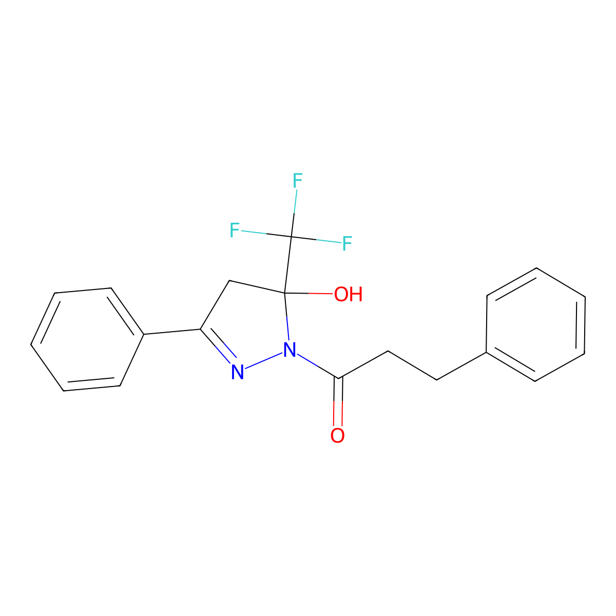 1-[5-hydroxy-3-phenyl-5-(trifluoromethyl)-4H-pyrazol-1-yl]-3-phenylpropan-1-one molecular structure, CAS 376605-75-3