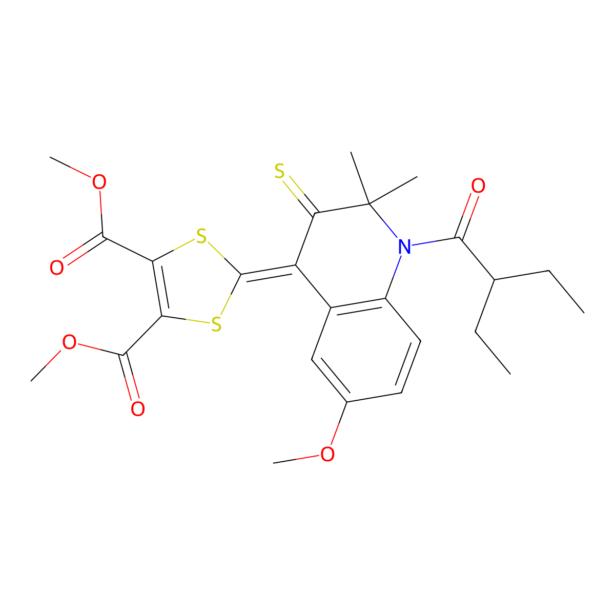 dimethyl 2-[1-(2-ethylbutanoyl)-6-methoxy-2,2-dimethyl-3-thioxo-2,3-dihydroquinolin-4(1H)-ylidene]-1,3-dithiole-4,5-dicarboxylate molecular structure, CAS 376605-77-5