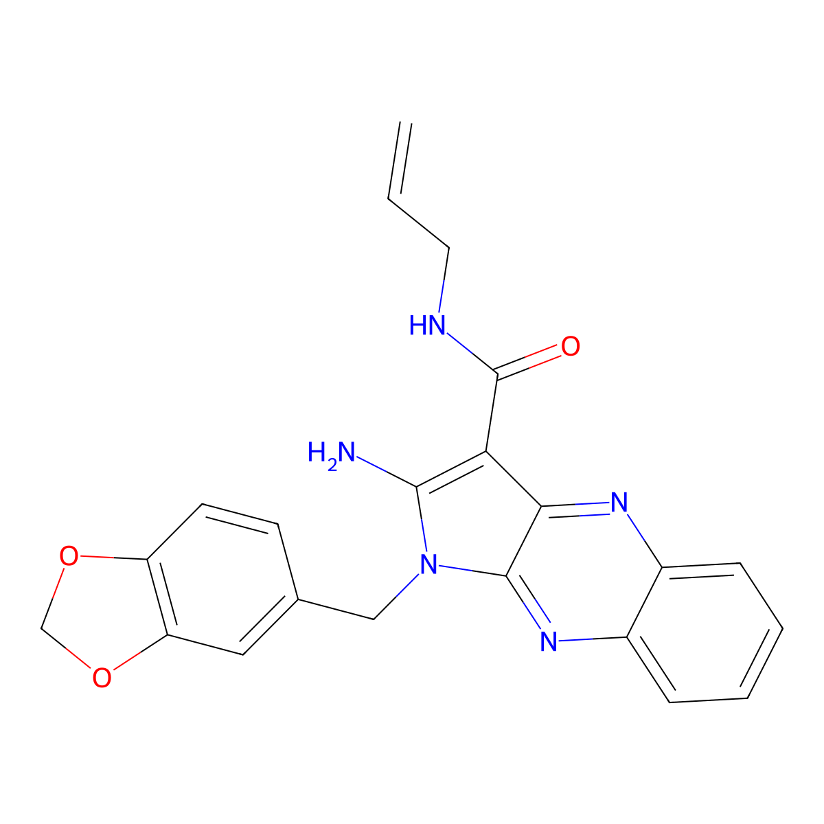 2-amino-1-(1,3-benzodioxol-5-ylmethyl)-N-prop-2-enylpyrrolo[3,2-b]quinoxaline-3-carboxamide molecular structure, CAS 376605-88-8