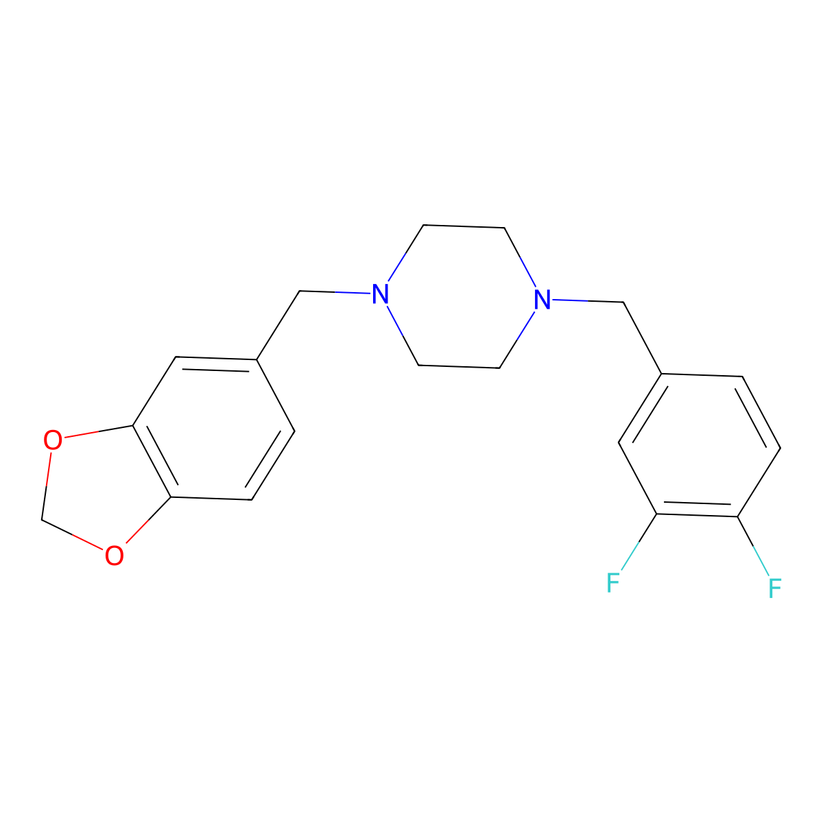 1-(1,3-Benzodioxol-5-ylmethyl)-4-[(3,4-difluorophenyl)methyl]piperazine molecular structure, CAS 376606-20-1