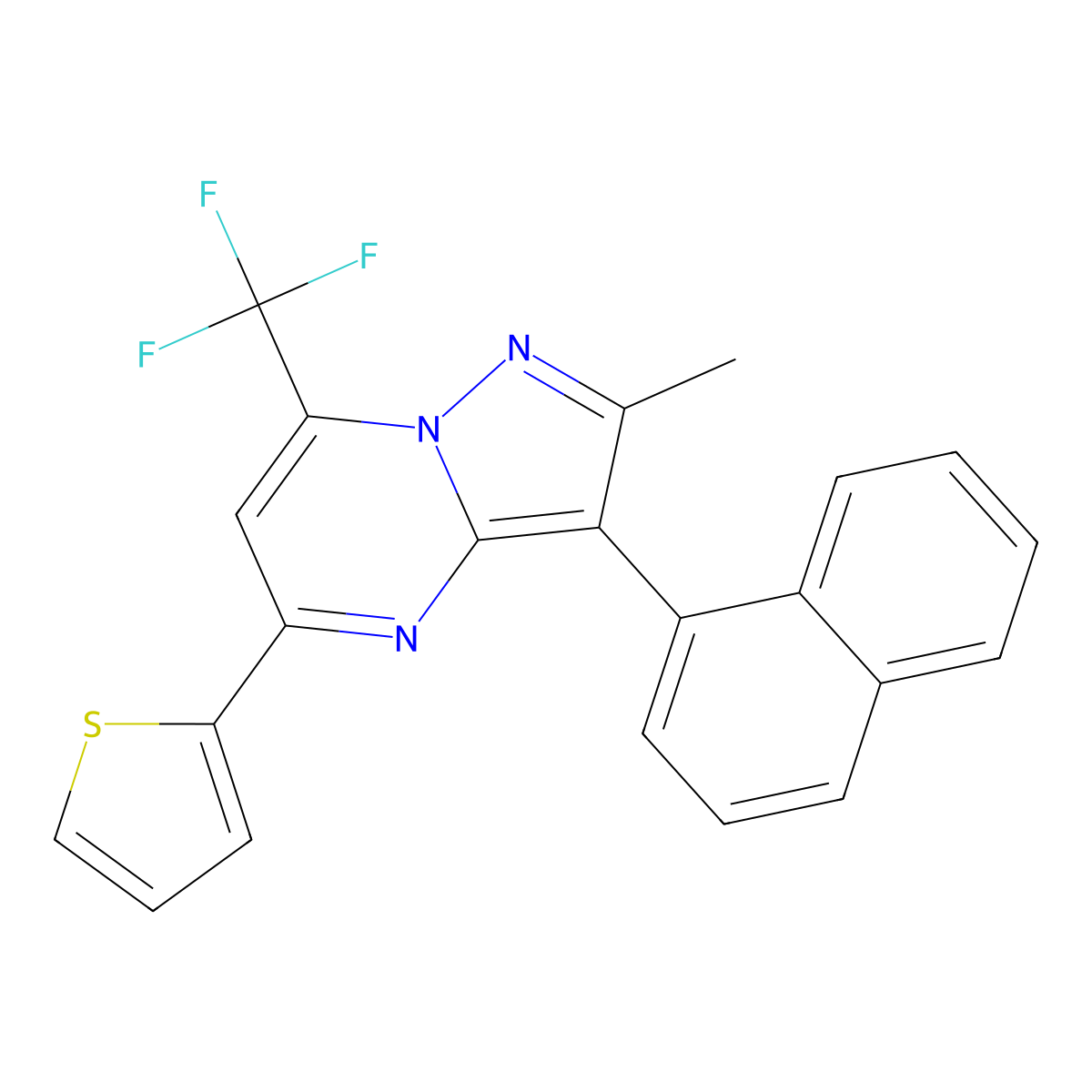 2-Methyl-3-naphthalen-1-yl-5-thiophen-2-yl-7-(trifluoromethyl)pyrazolo[1,5-a]pyrimidine molecular structure, CAS 376606-34-7