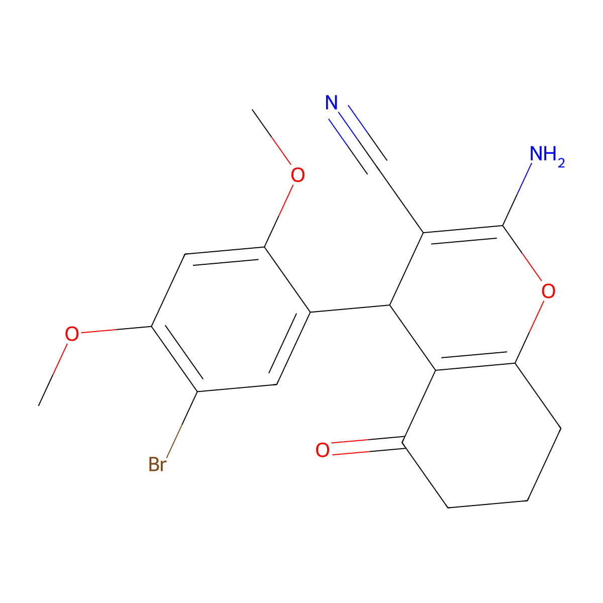 2-Amino-4-(5-bromo-2,4-dimethoxyphenyl)-5-oxo-4,6,7,8-tetrahydrochromene-3-carbonitrile molecular structure, CAS 376606-51-8