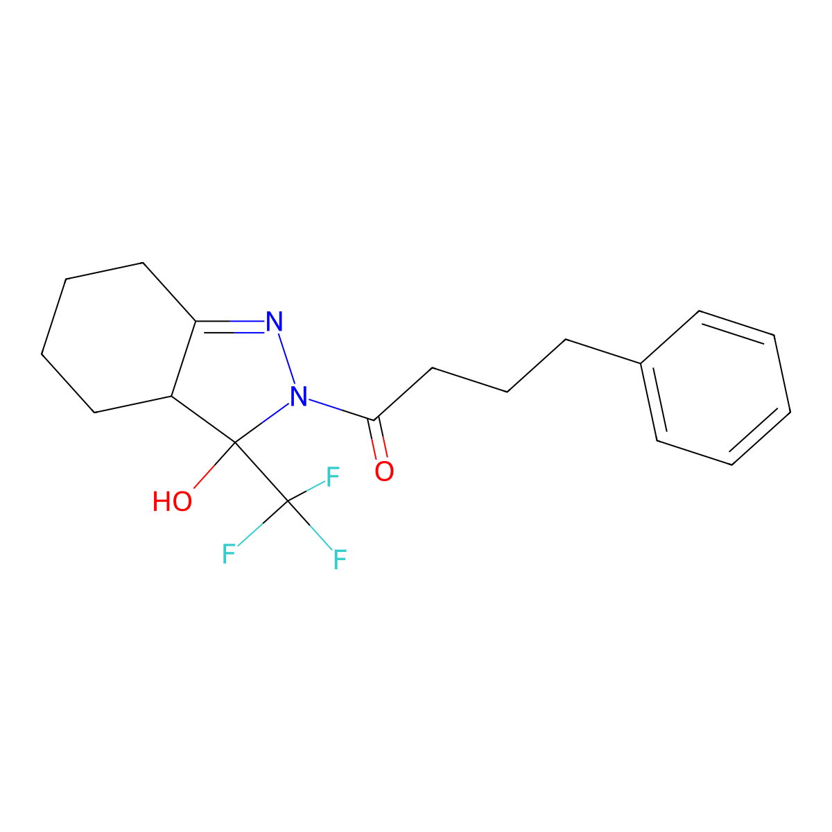 1-[3-hydroxy-3-(trifluoromethyl)-4,5,6,7-tetrahydro-3aH-indazol-2-yl]-4-phenylbutan-1-one molecular structure, CAS 376606-90-5